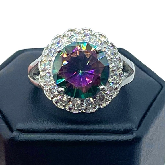Round Mystic Topaz Blossoming 18k White Rolled Gold Ring - Picture 3 of 7